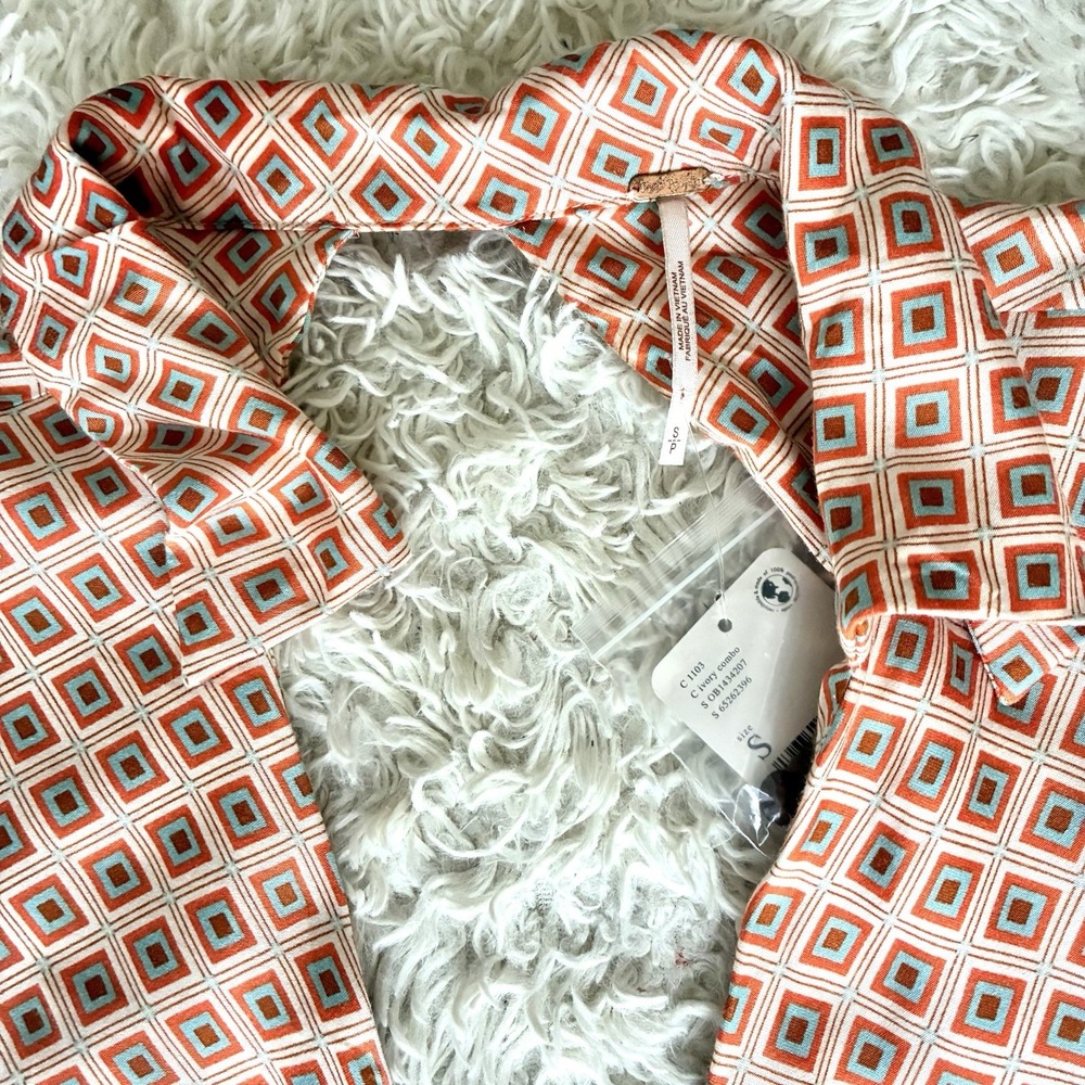Free People Womens Sz S Ivory Orange Teal Geo Wrap Mini Dress Open Back NWT - Picture 10 of 15